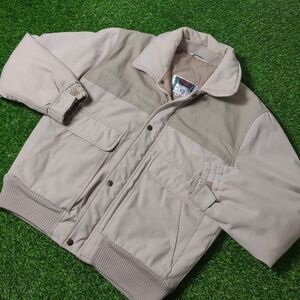 VINTAGE 80s FOREST TRAIL MENS JACKET SZ M CASUAL 2 TONE GREY TAN FISHING SKI